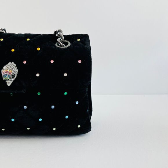 Kurt Geiger Kensington Handbag Medium  Black Velvet Rainbow Crystal Crossbody - Picture 3 of 14
